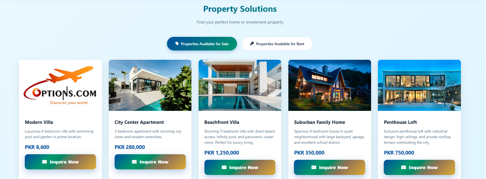 OPTIONS Agency | Travel, Study & Property Solutions - Screenshot